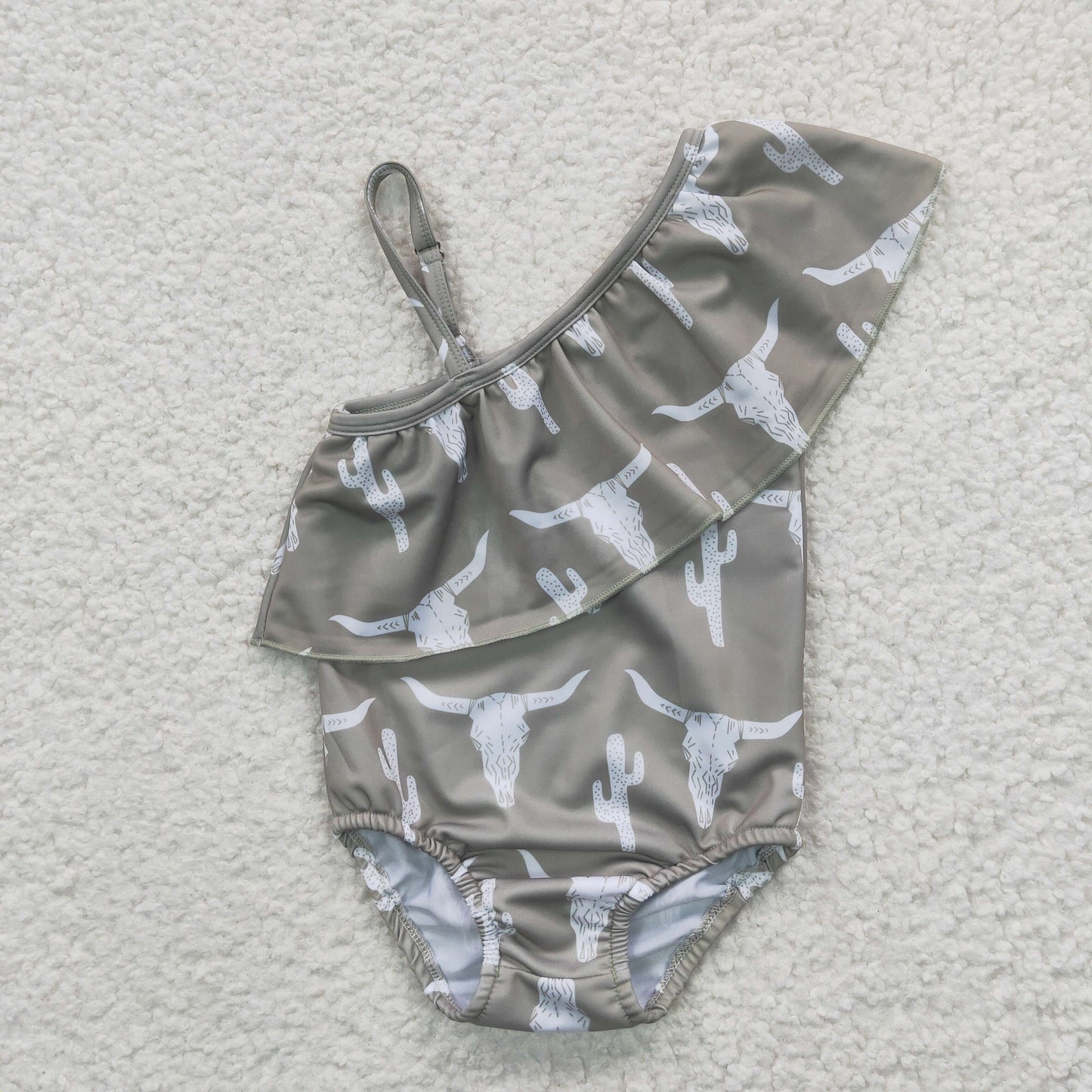 S0106 Baby Girl Western Cow One Piece Summer Swimsuit