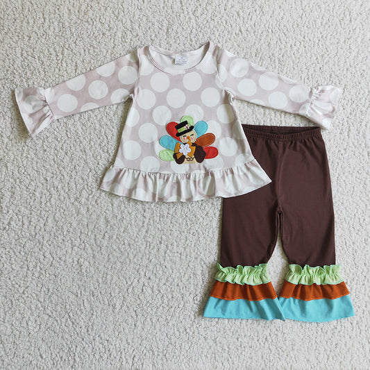 GLP0219 Baby Girl Kids Thanksgiving Embroidery turkey Pants Outfit