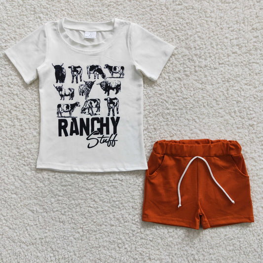 BSSO0191 Western Summer Baby Boy Short Sleeves Ranchy Shirt Shorts Outfit