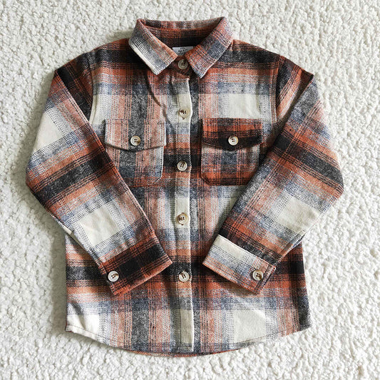 BT0116 Baby Kids Long Sleeve Plaid Flannel Shirt