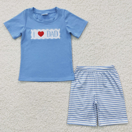 BSSO0172 Baby Boy Short Sleeves Embroidery I Love Dad Shorts Summer Outfit