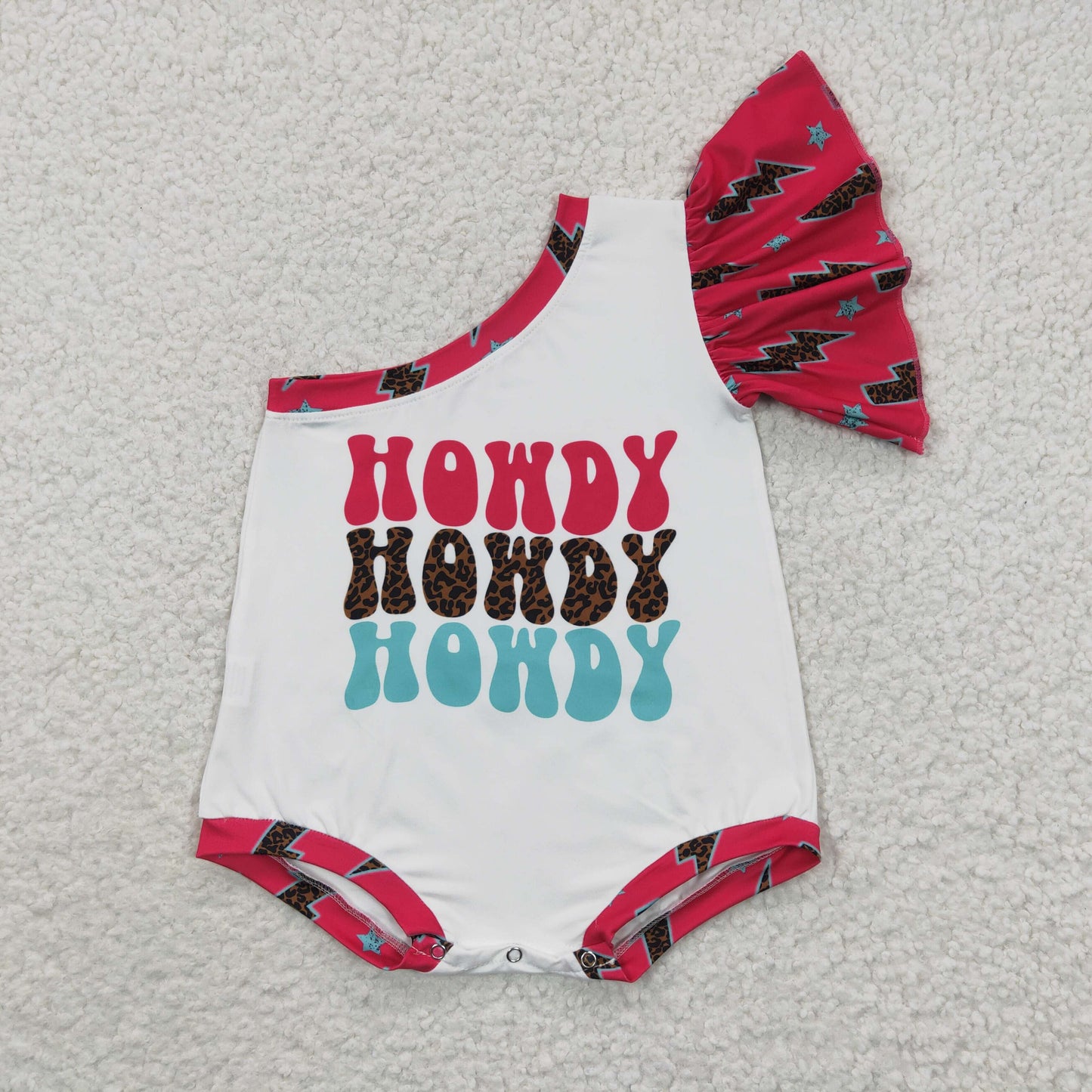 SR0316 Baby Girl One Shoulder Western Howdy Summer Romper