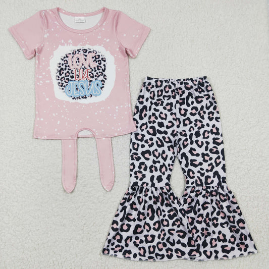 GSPO0518 Baby Girl Love Like Jesus Leopard Bell Pants Outfit
