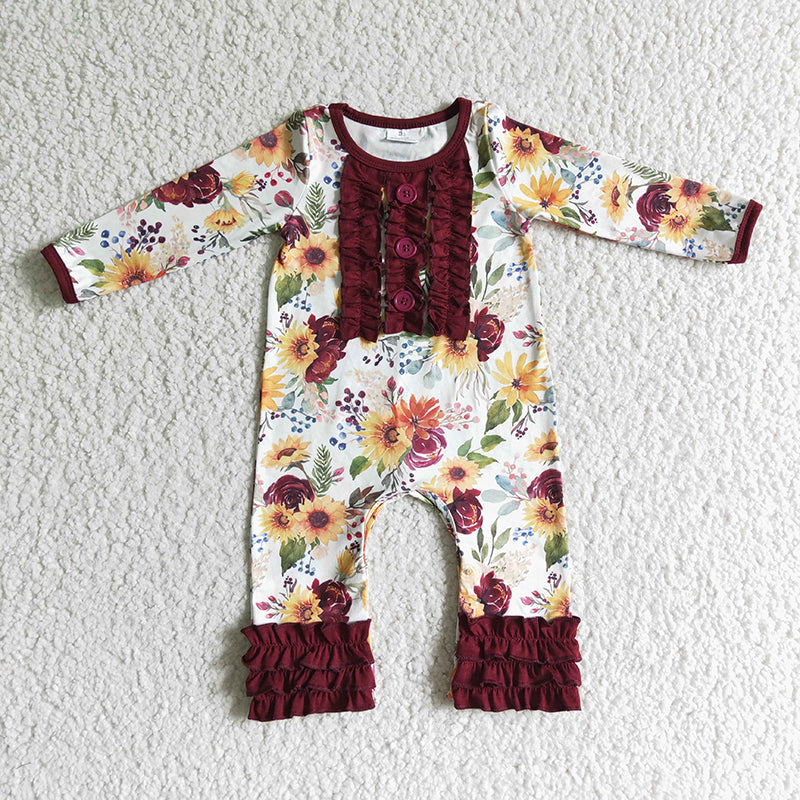 LR0009 Baby Girl Floral Fall Romper