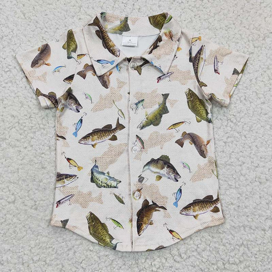 BT0179 Baby Boy Fishing Short Sleeves Summer Button Up Shirt