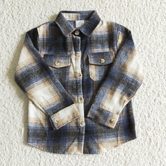 BT0117 Baby Kids Long Sleeve Plaid Flannel Shirt
