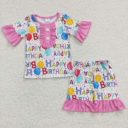 GSSO0198 Summer Baby Girl Short Sleeves Birthday Shirt Shorts Outfit Pajamas