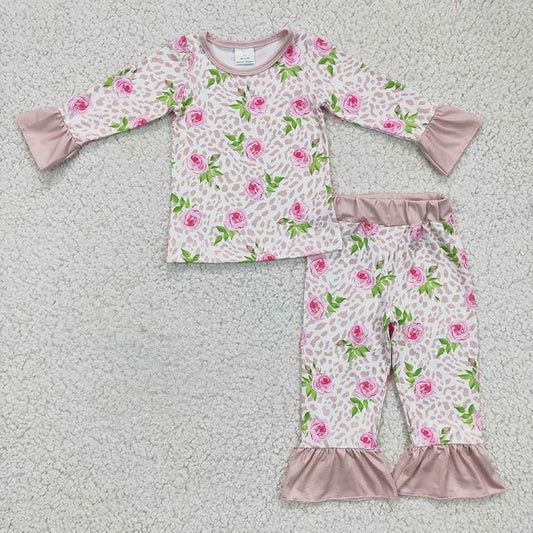 GLP0367 Baby Girl Kids Flower Pajamas Outfit
