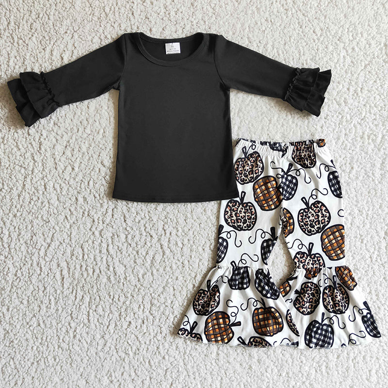 GLP0263 Baby Girl Kids Thankful Pumpkin Bell Pants Outfit