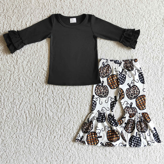 GLP0263 Baby Girl Kids Thankful Pumpkin Bell Pants Outfit