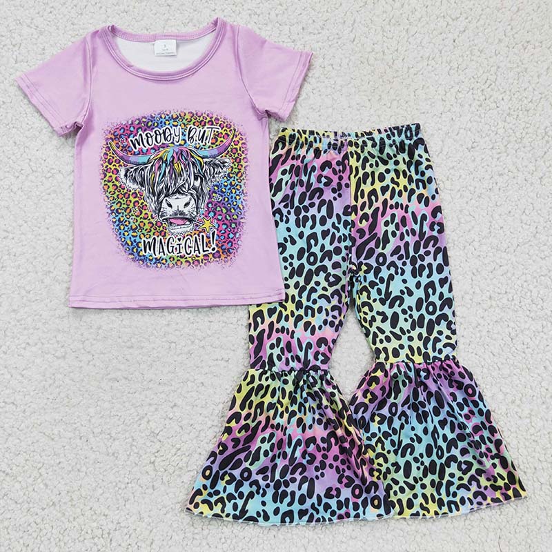GSPO0240 Baby Girl Moody But Magical Leopard Bell Pants Set