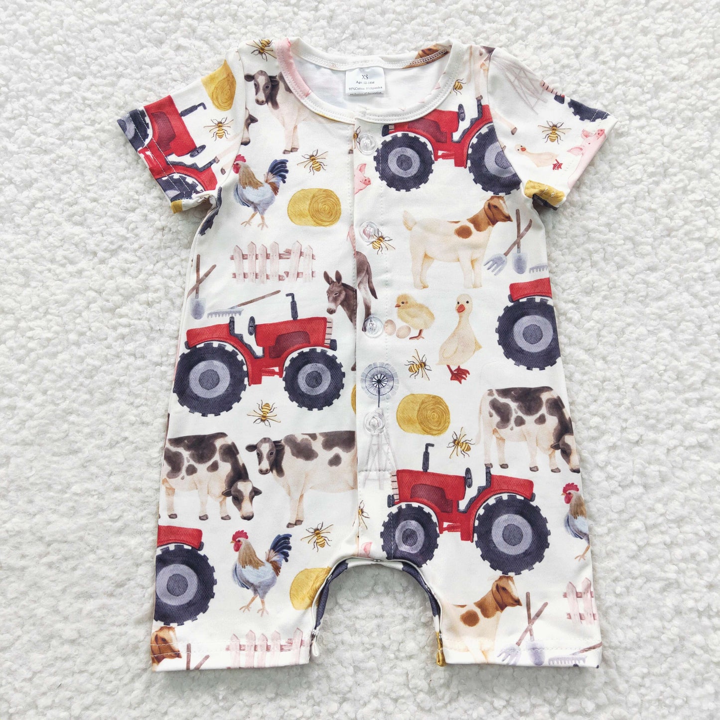 SR0279 Baby Boy Farm Tractor Short Sleeves Summer Cardigan Romper