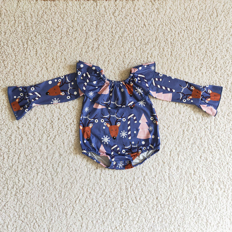 LR0165 Kids Baby Girl Deer Print Christmas Romper