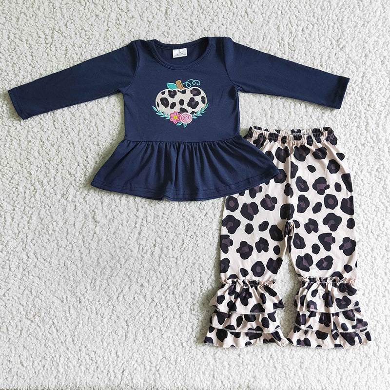 GLP0037 Baby Girl embroidery Pumpkin Leopard Pants Outfit