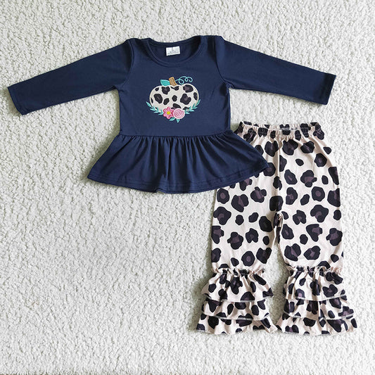 GLP0037 Baby Girl embroidery Pumpkin Leopard Pants Outfit