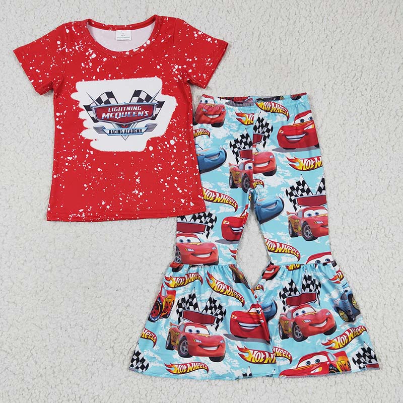GSPO0111 Baby Girl Red Car Bell Pants Set