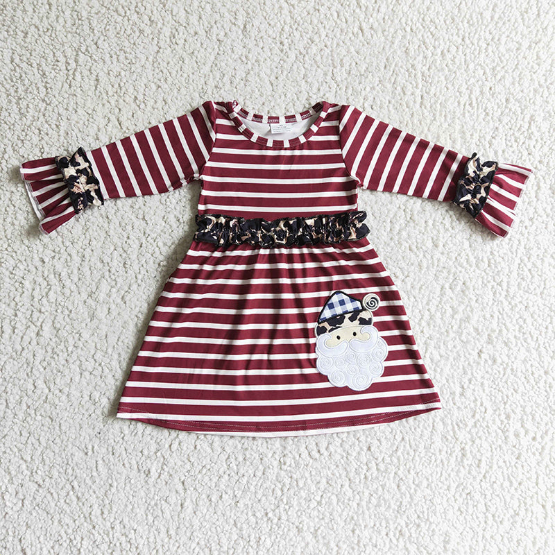GLD0071 Baby Girl Christmas Santa Embroidery Leopard Striped Twirl Dress