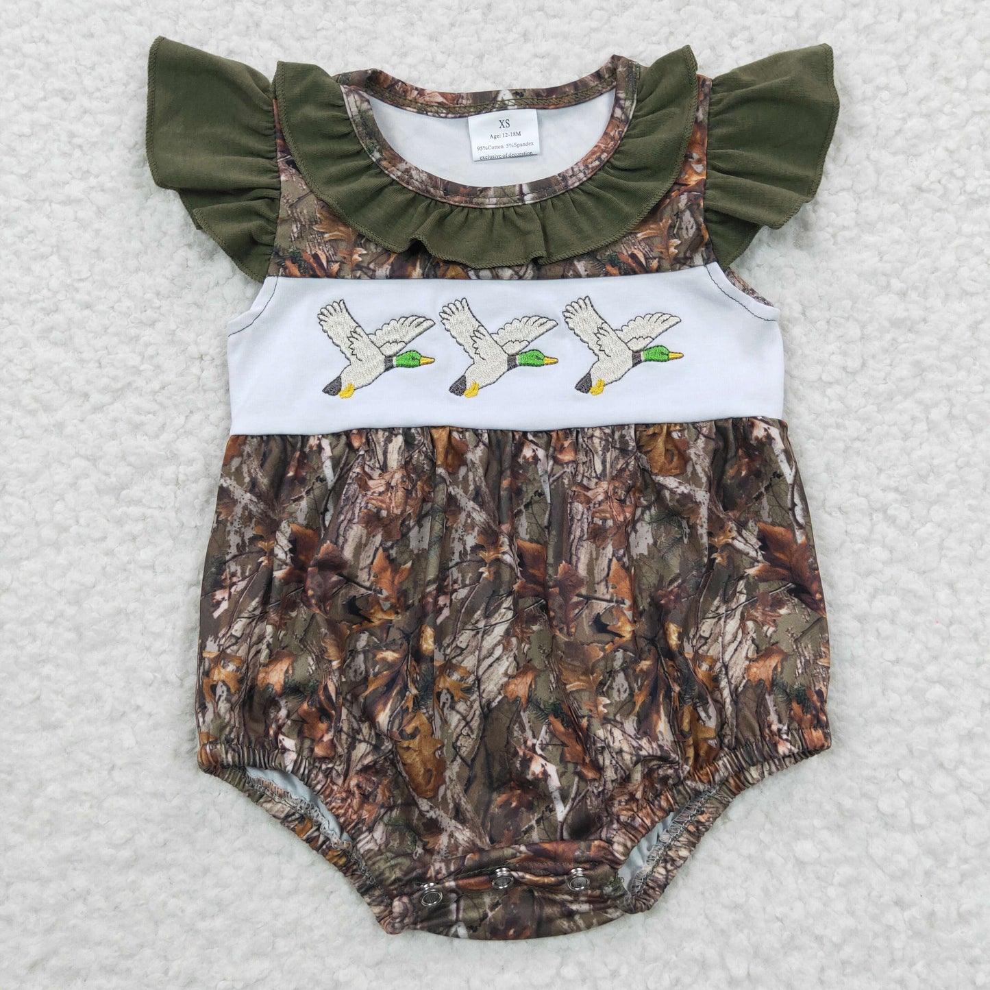 SR0358 Baby Girl Embroidery Duck Camo Summer Romper