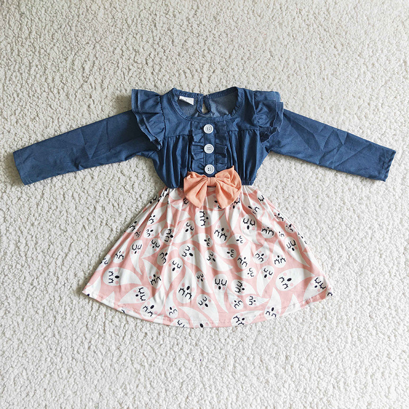 GLD0044 Baby Girl Halloween Denim Ghost Fall Dress