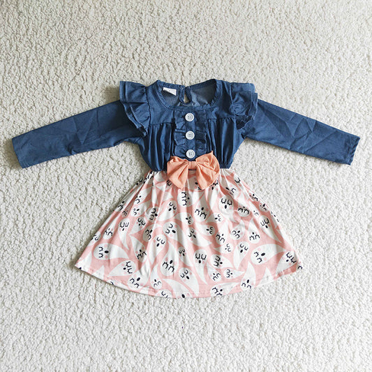 GLD0044 Baby Girl Halloween Denim Ghost Fall Dress