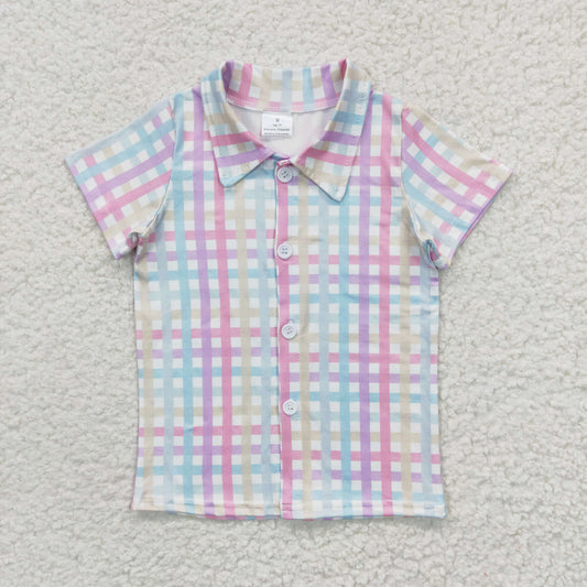 BT0215 Easter Baby Boy Summer Short Sleeve Plaid Shirt