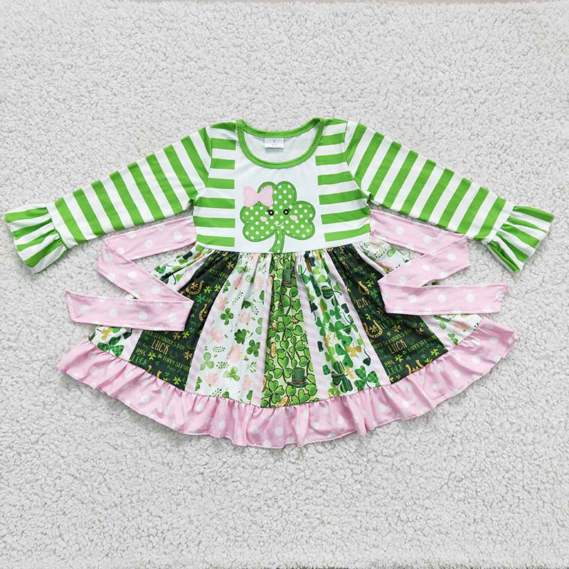 6 A23-11 Baby Girl St Patrick Long Sleeves Twirl Dress