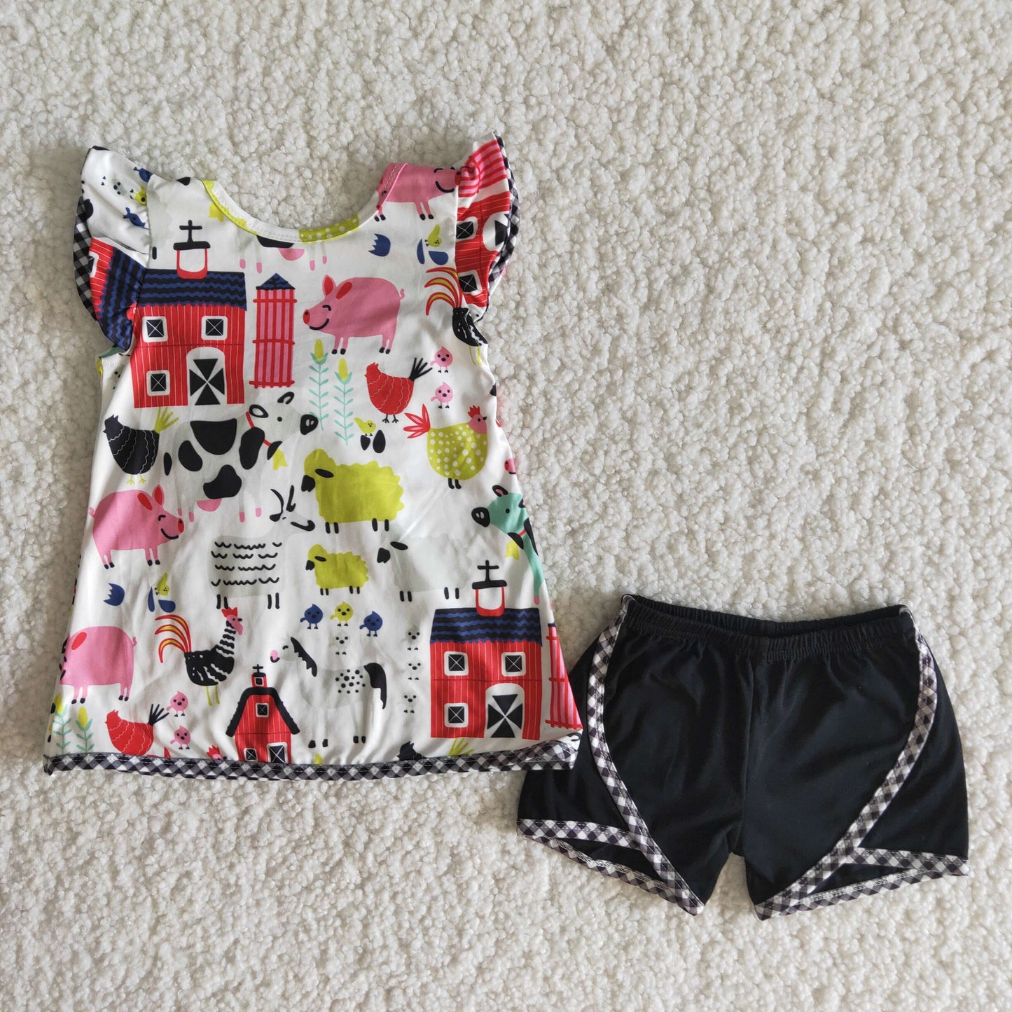 Baby Girl Farm & Bow Summer Outfit