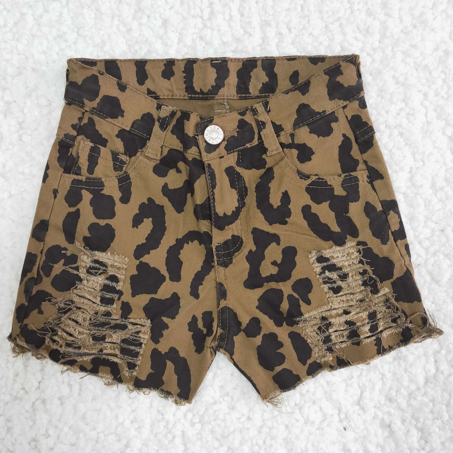 B4-16 Baby Girl Leopard Denim Shorts