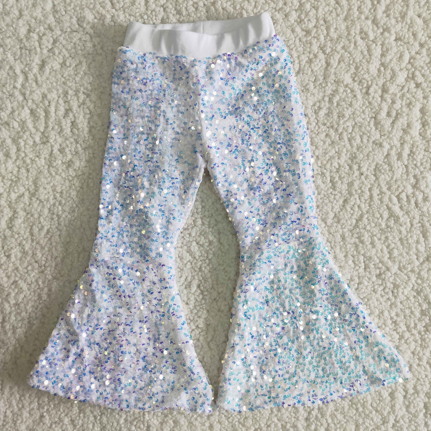 Baby Girl White Glitter Sequins With Lining Bell Pants