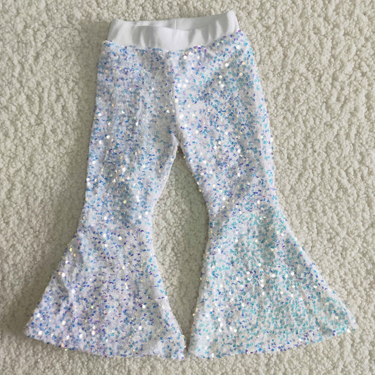 Baby Girl White Glitter Sequins With Lining Bell Pants
