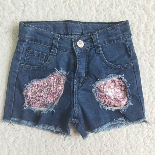 C15-13 Baby Girl Sequins Denim Shorts