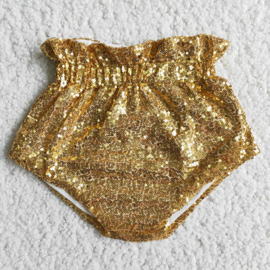 D9-3 Baby Boy Girl Yellow Glitter Sequins Bummies With Lining Shorts