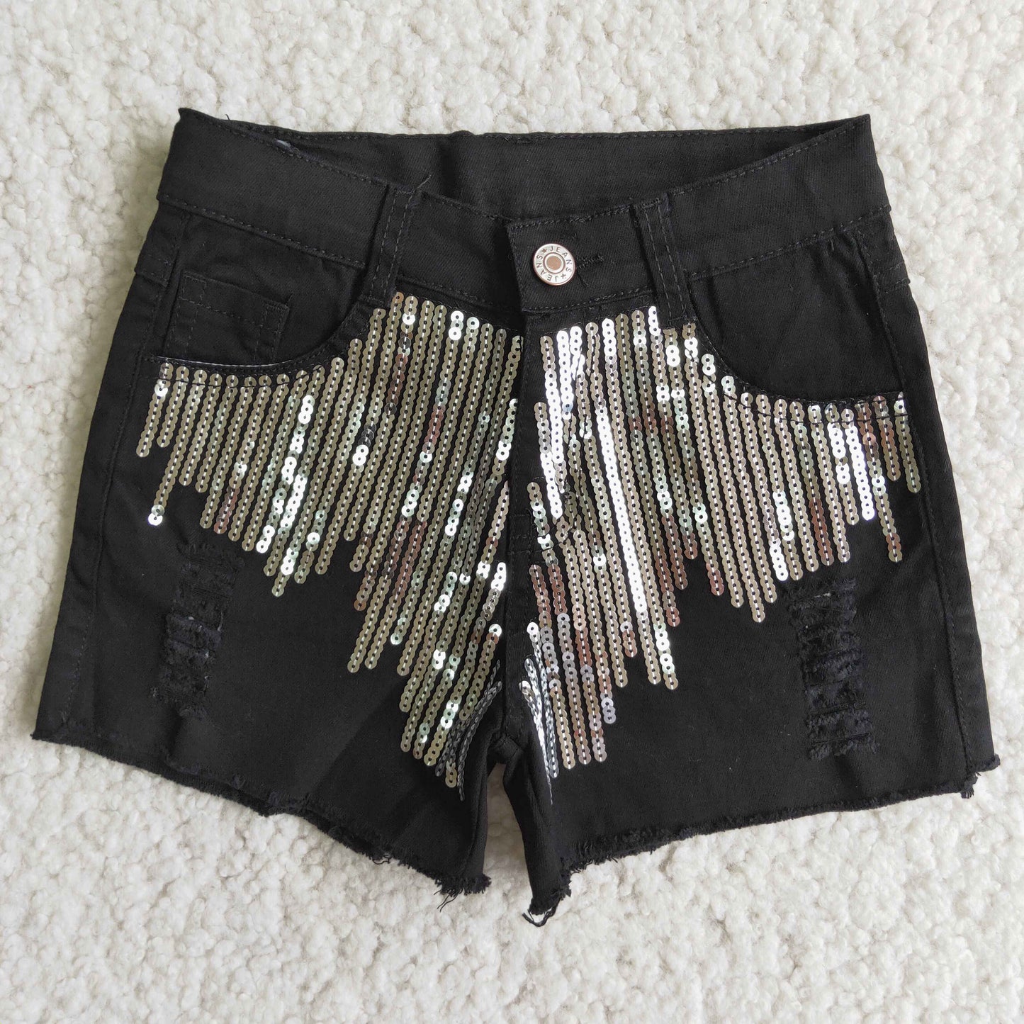 D8-4 Baby Girl Sequins Denim Shorts