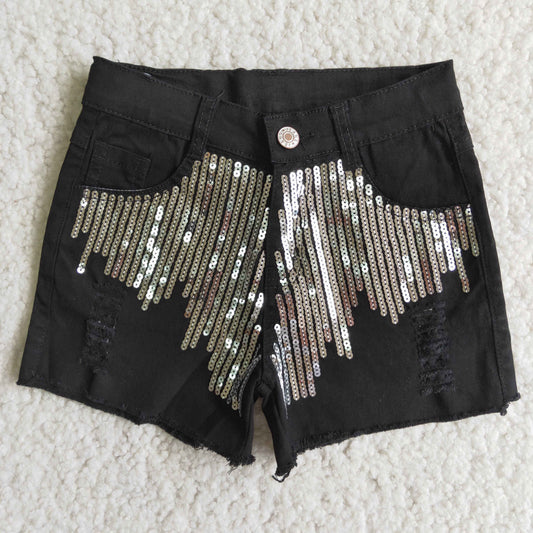 D8-4 Baby Girl Sequins Denim Shorts