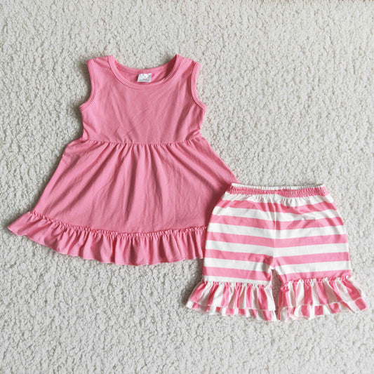 Baby Girl Summer Pink Sleeveless Stripe Shorts Outfit