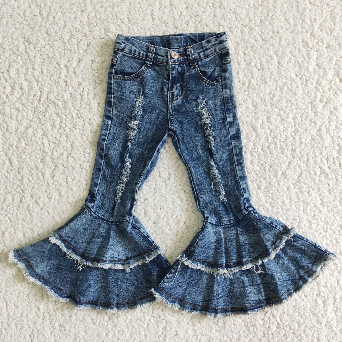 C1-13 Baby Girls Denim Oakley Double Ruffle Jeans