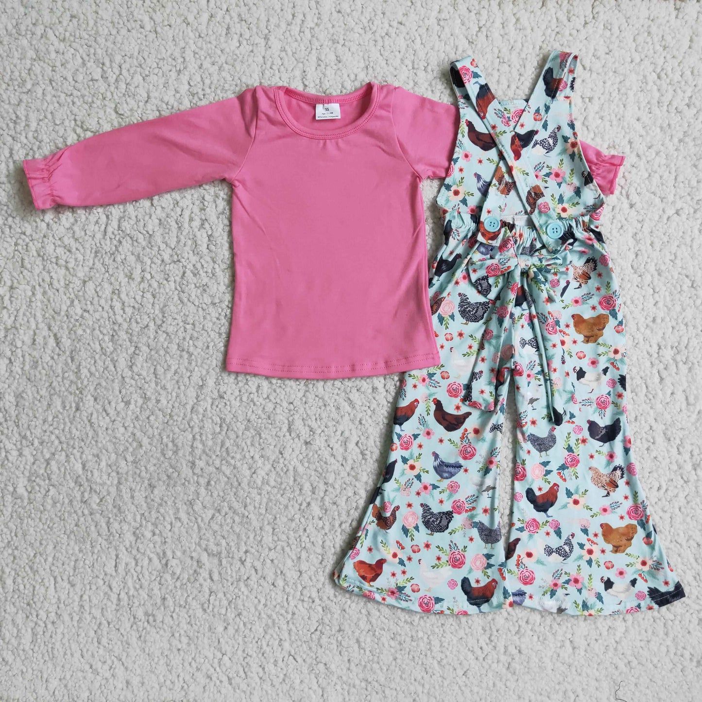 Baby Girl Chicken Flower Overalls Outfit
