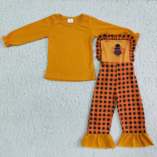 Baby Girl turkey Thanksgiving Overalls Outfit
