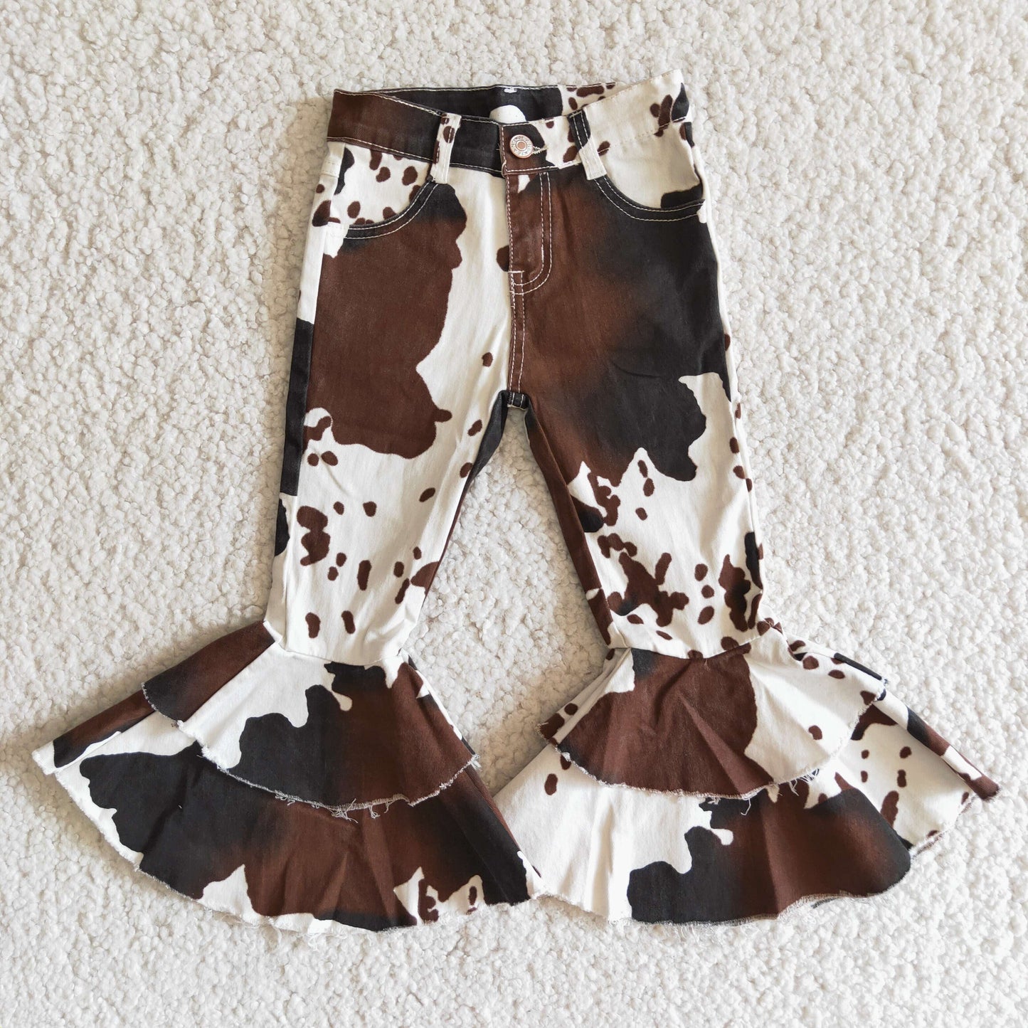 Aa-1 Denim Double Ruffle Cow Jeans Bell Pants