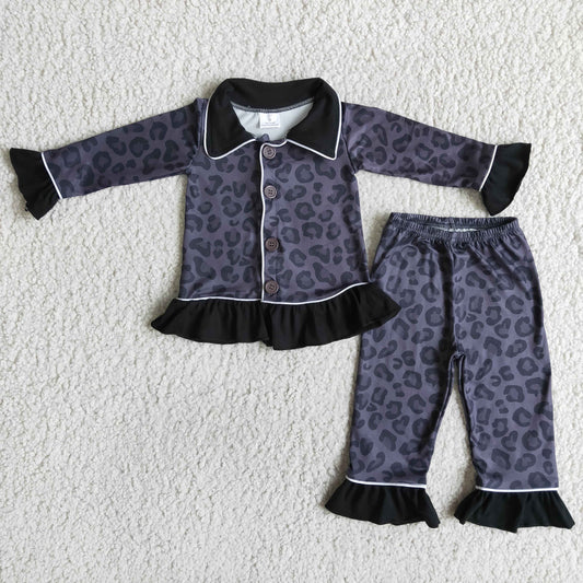 Baby Girl Nightclothes Leopard Ruffle Pants Pajamas Sleepwear Set