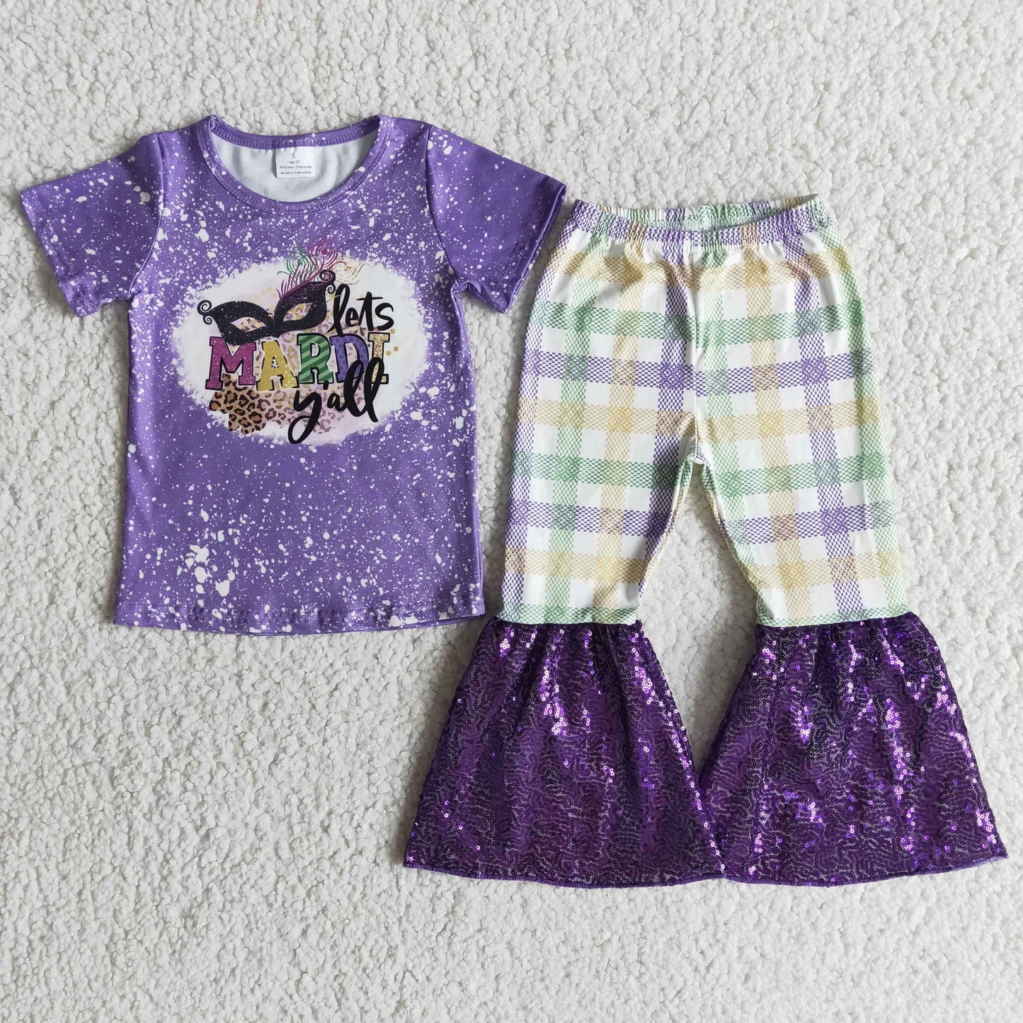 Mardi Gras Purple Sequin Bell Pants Set