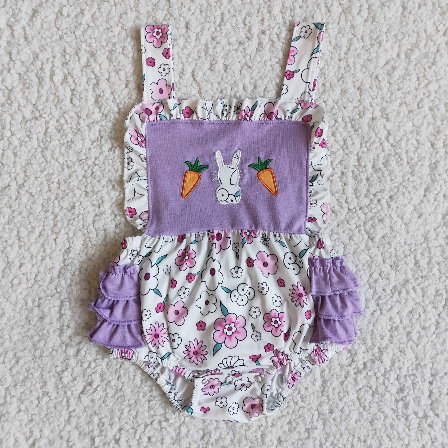 Easter Baby Girl Embroidery Carrot Rabbit Bunny Flower Shorts Outfit