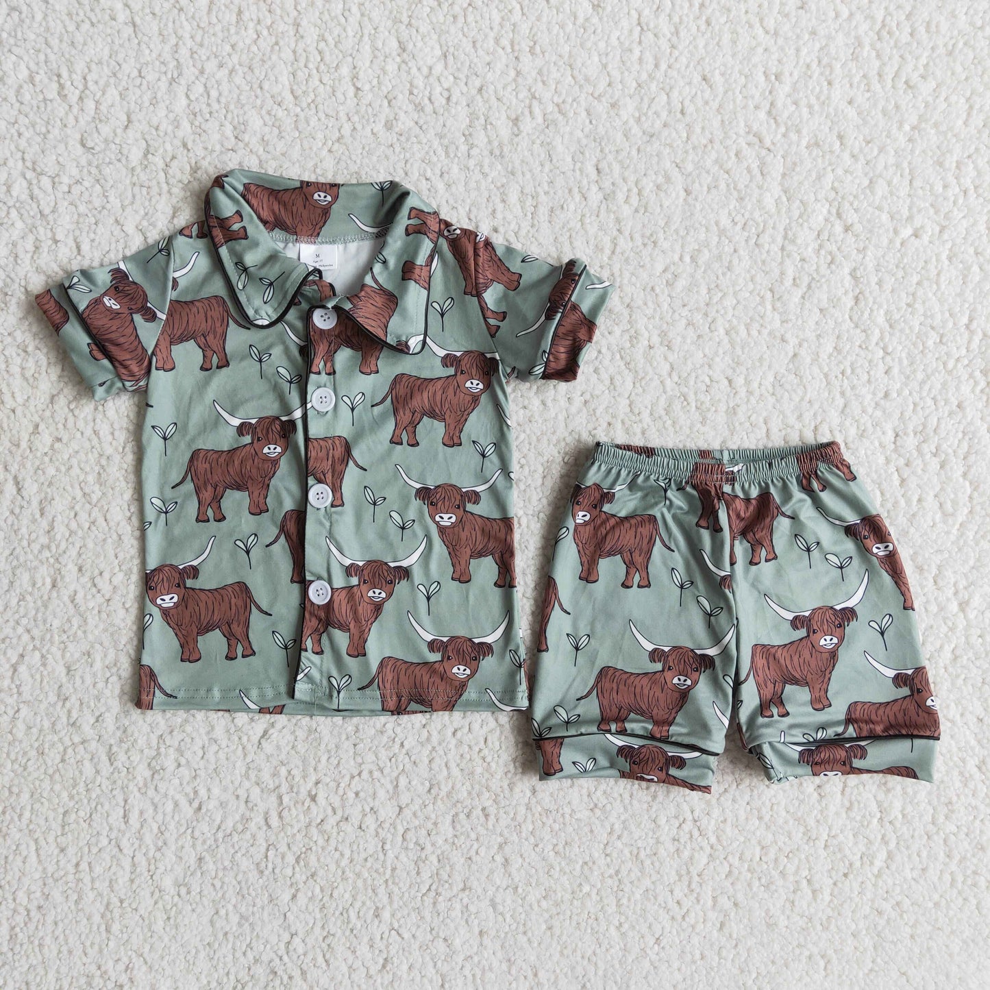 B11-28 Baby Girl Western Summer Cow Pajamas Shorts Outfit