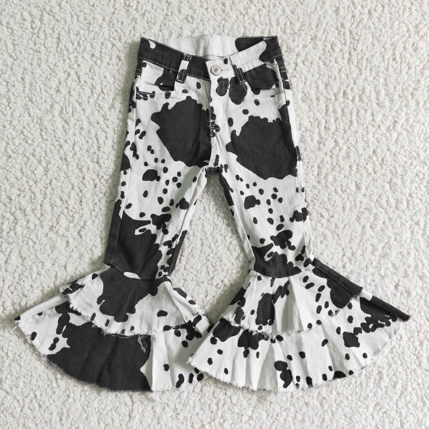 Baby Girl Cow Print Double Lace Denim Jeans