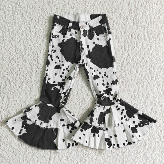Baby Girl Cow Print Double Lace Denim Jeans