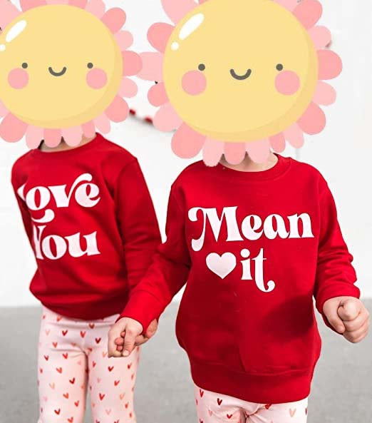 GLP0397 Baby Girl Love You Valentine's Heart Kids Bell Pants Sisters Outfit