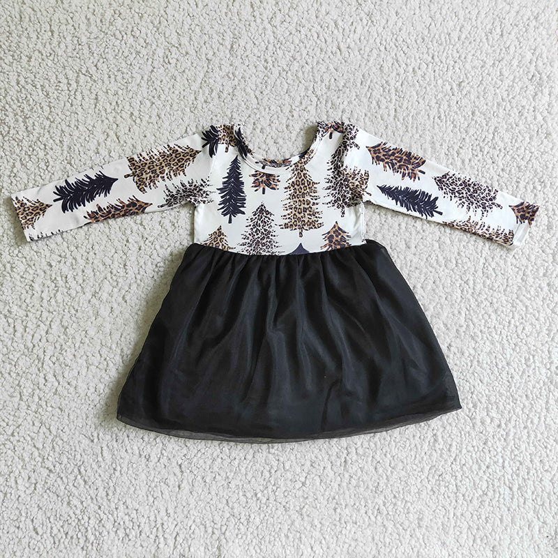 Promotion Baby Girl Long Sleeves Black Tulle Christmas Tree Dress