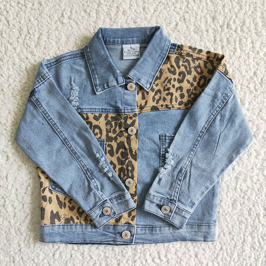 GT0002 Baby Girl Leopard Long Sleeve Denim Jacket Coat