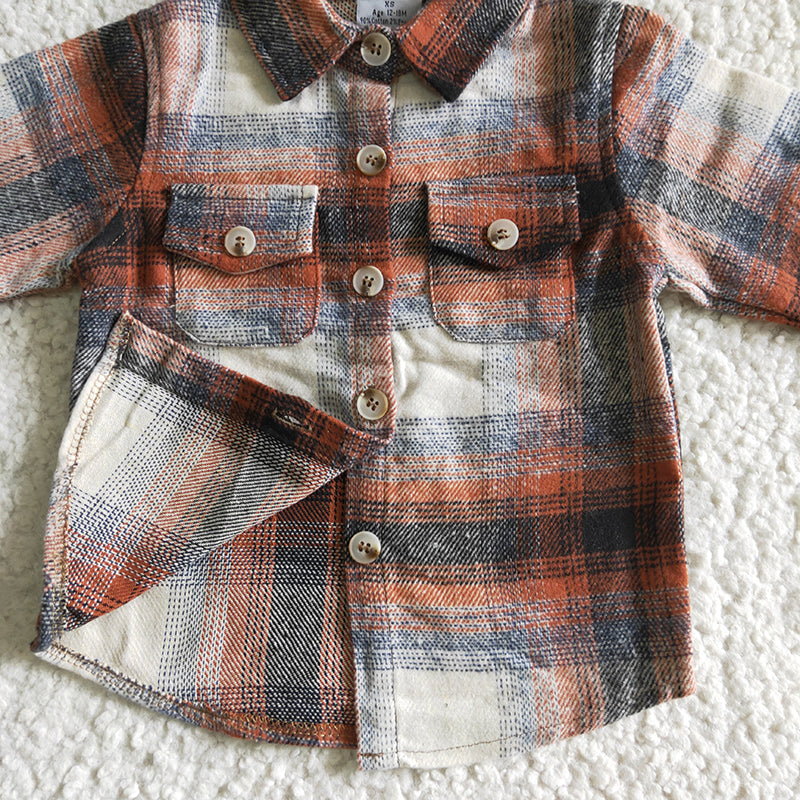 BT0116 Baby Kids Long Sleeve Plaid Flannel Shirt