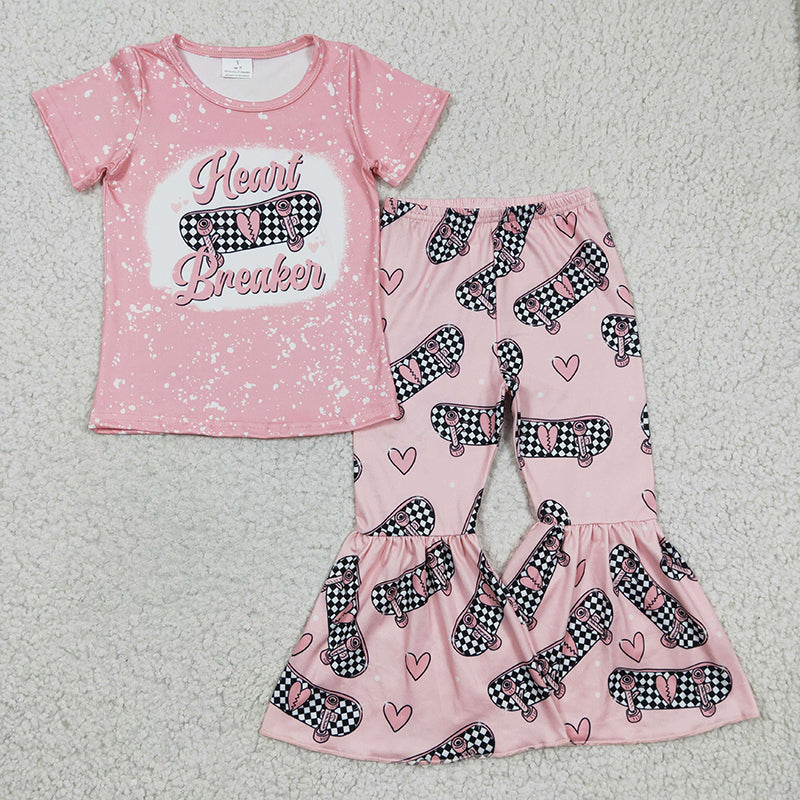 GSPO0320 Baby Girl Heart Breaker Skateboard Bell Pants Valentine's Set